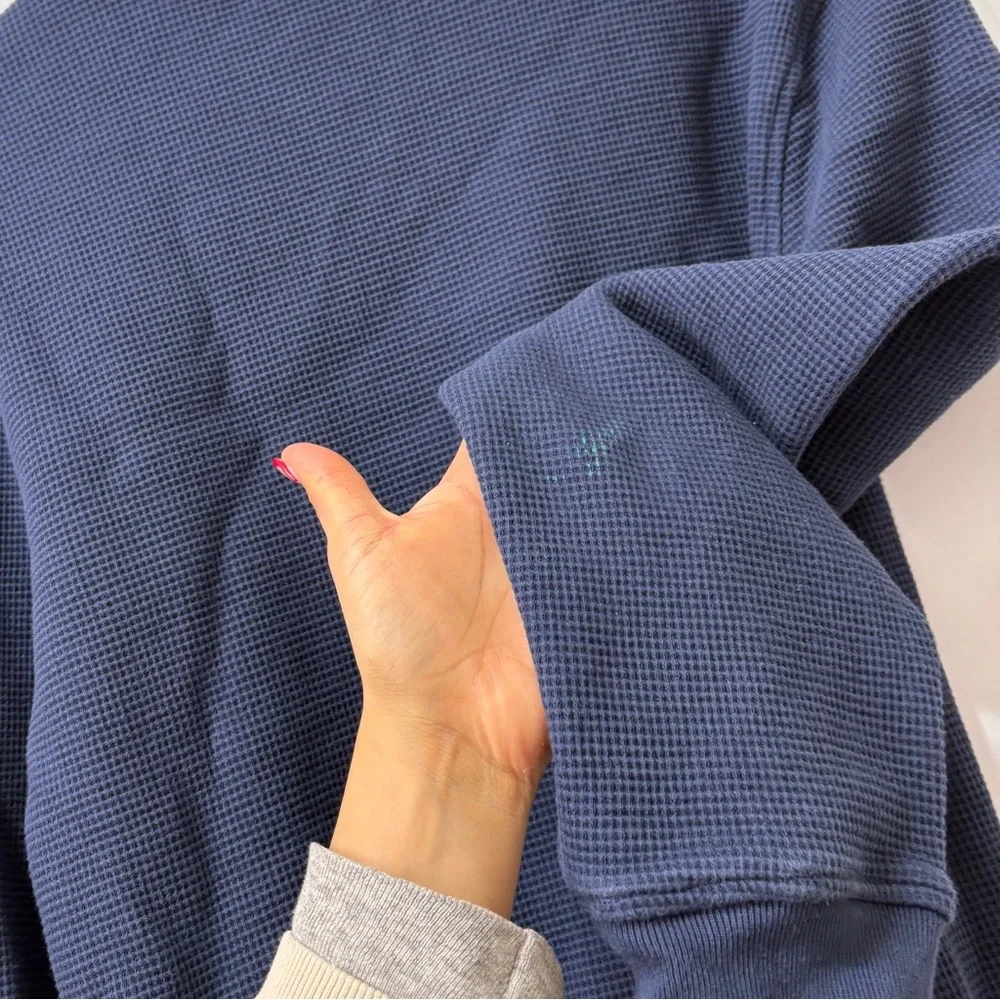 J Crew Jacquard‎ Waffle Knit Crewneck Blue Cotton Thermal Sweater Size Small